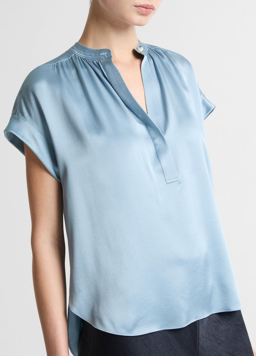 Silk Gathered Cap-Sleeve Blouse