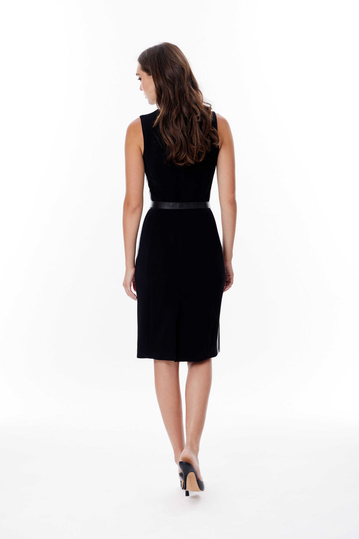 Sleeveless Black Leather Trim Dress