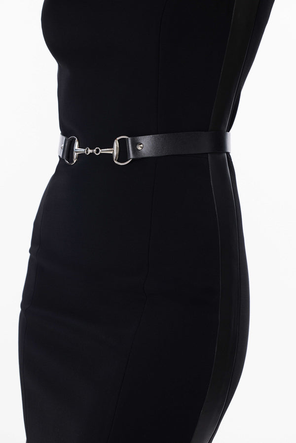 Sleeveless Black Leather Trim Dress