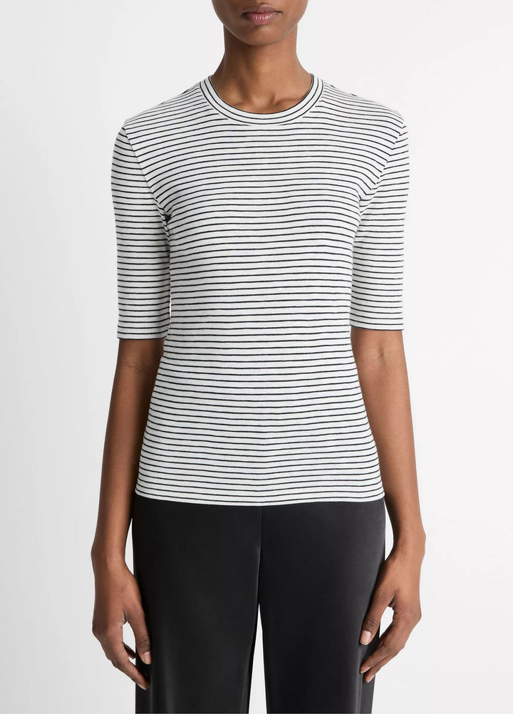 Striped Cotton-Blend Elbow-Sleeve T-Shirt