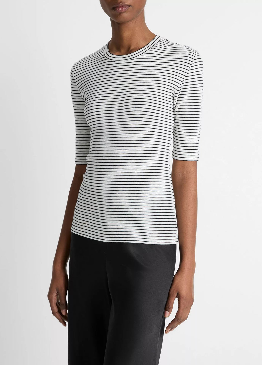 Striped Cotton-Blend Elbow-Sleeve T-Shirt