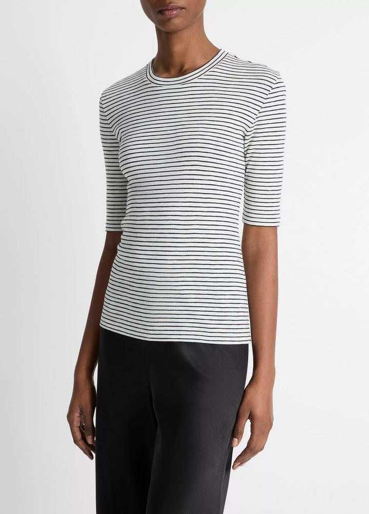 Striped Cotton-Blend Elbow-Sleeve T-Shirt