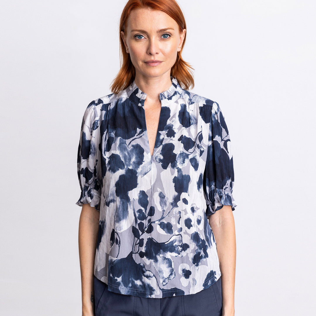 Go Soft Spoken Printed Blouse - Once in a Blue Print