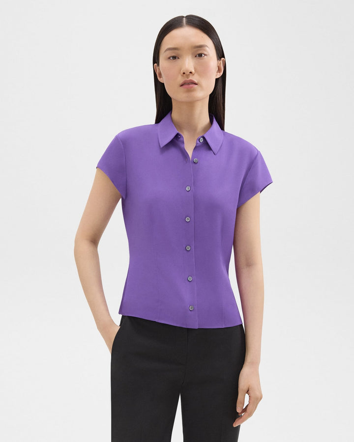 Cap Sleeve Shirt in Silk Georgette