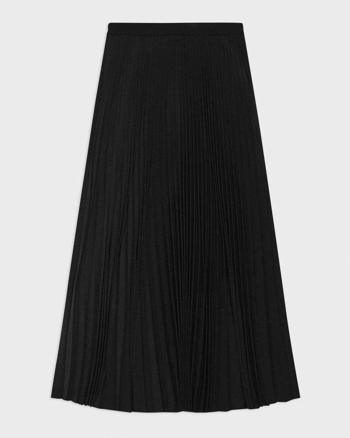 Pleated Pull-On Skirt in Stretch Wool-Blend