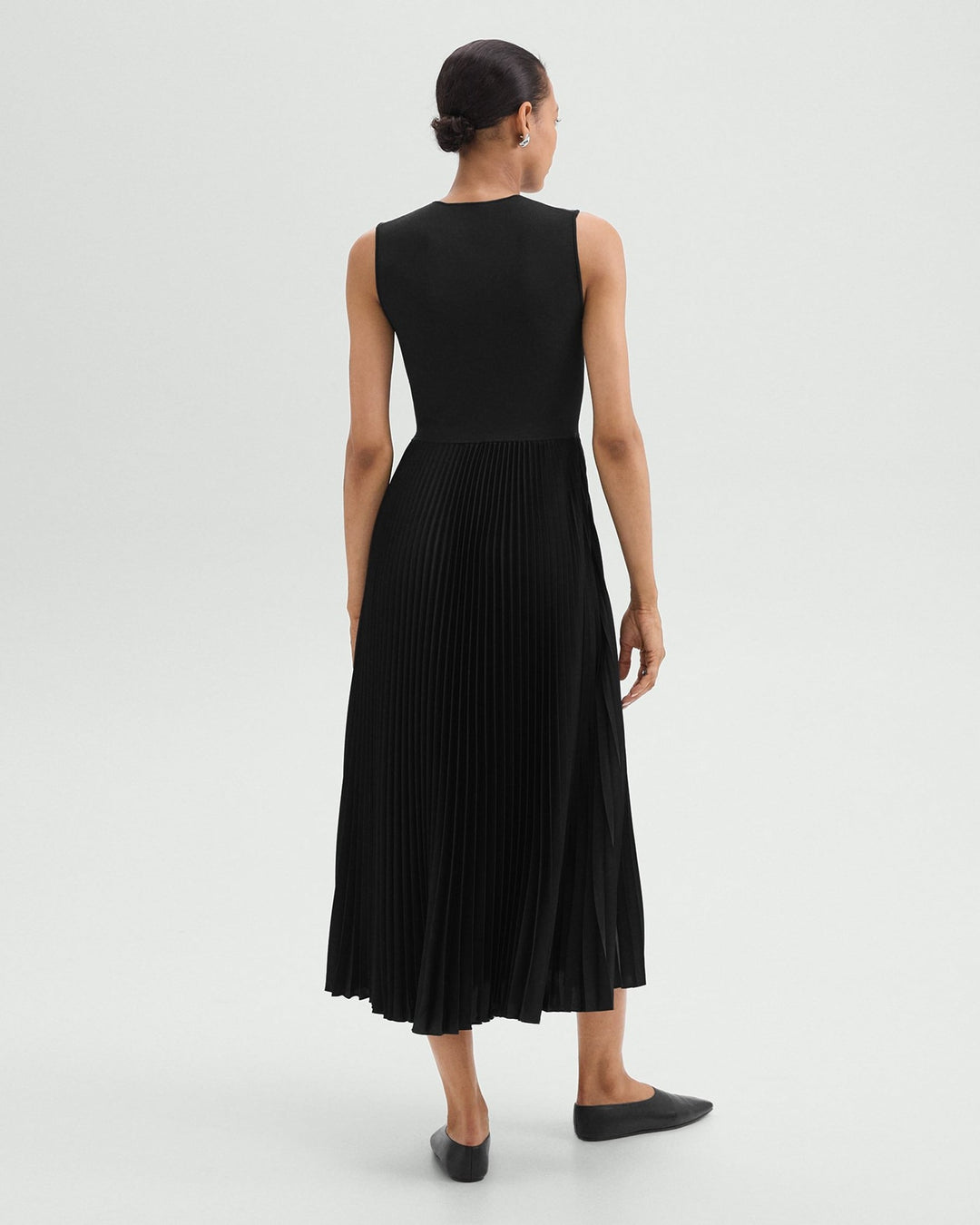 Pleated Combo Dress in Textured Satin