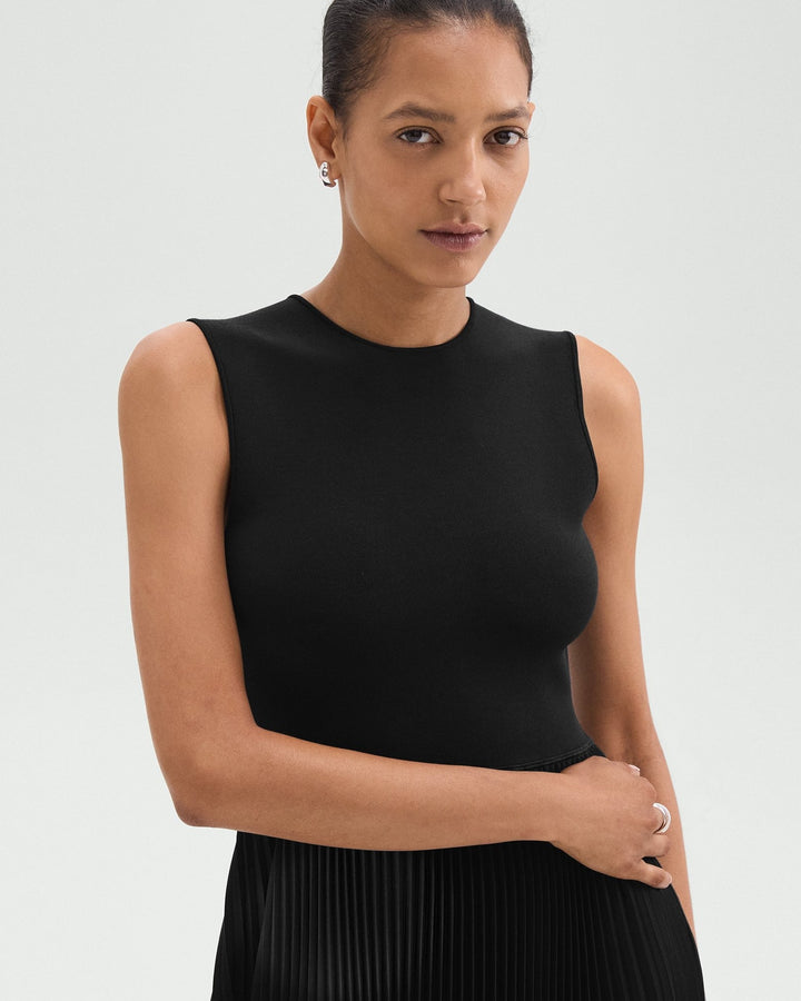 Pleated Combo Dress in Textured Satin