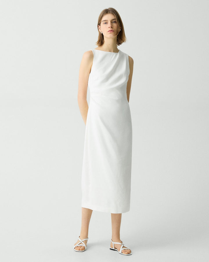 Draped Midi Dress in Linen-Viscose