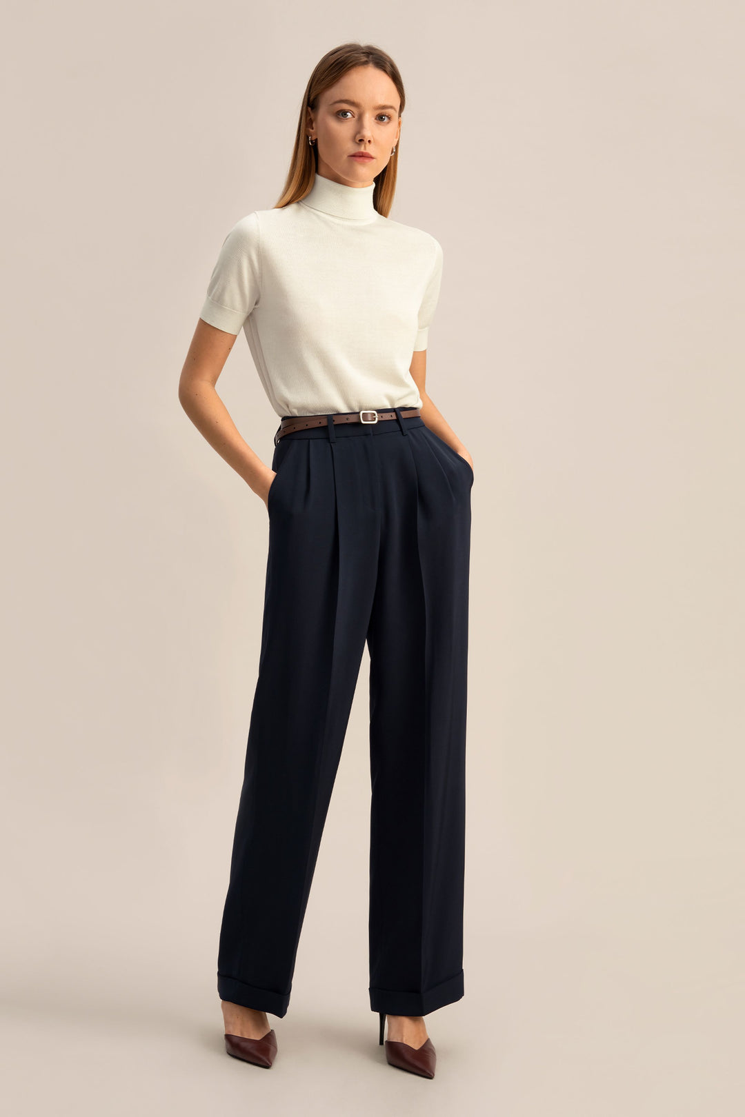 Timeless Pleated Wide-Leg Dense Silk Trousers - Midnight