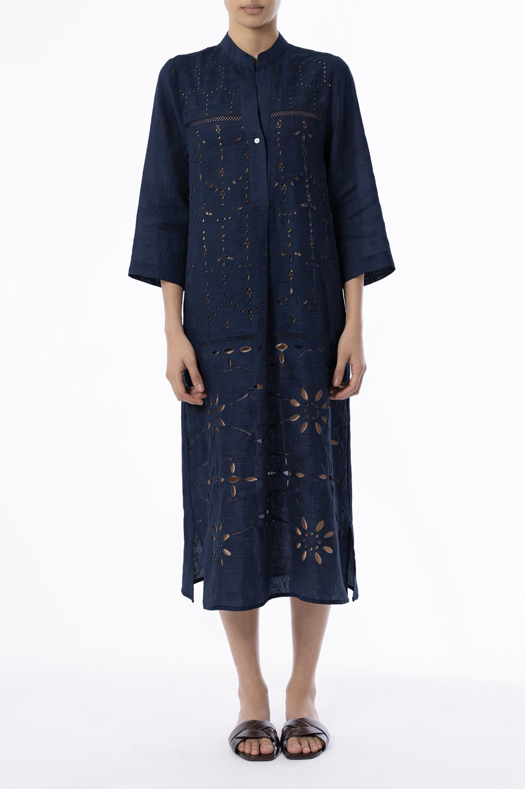 Eyelet Linen Dress - Navy