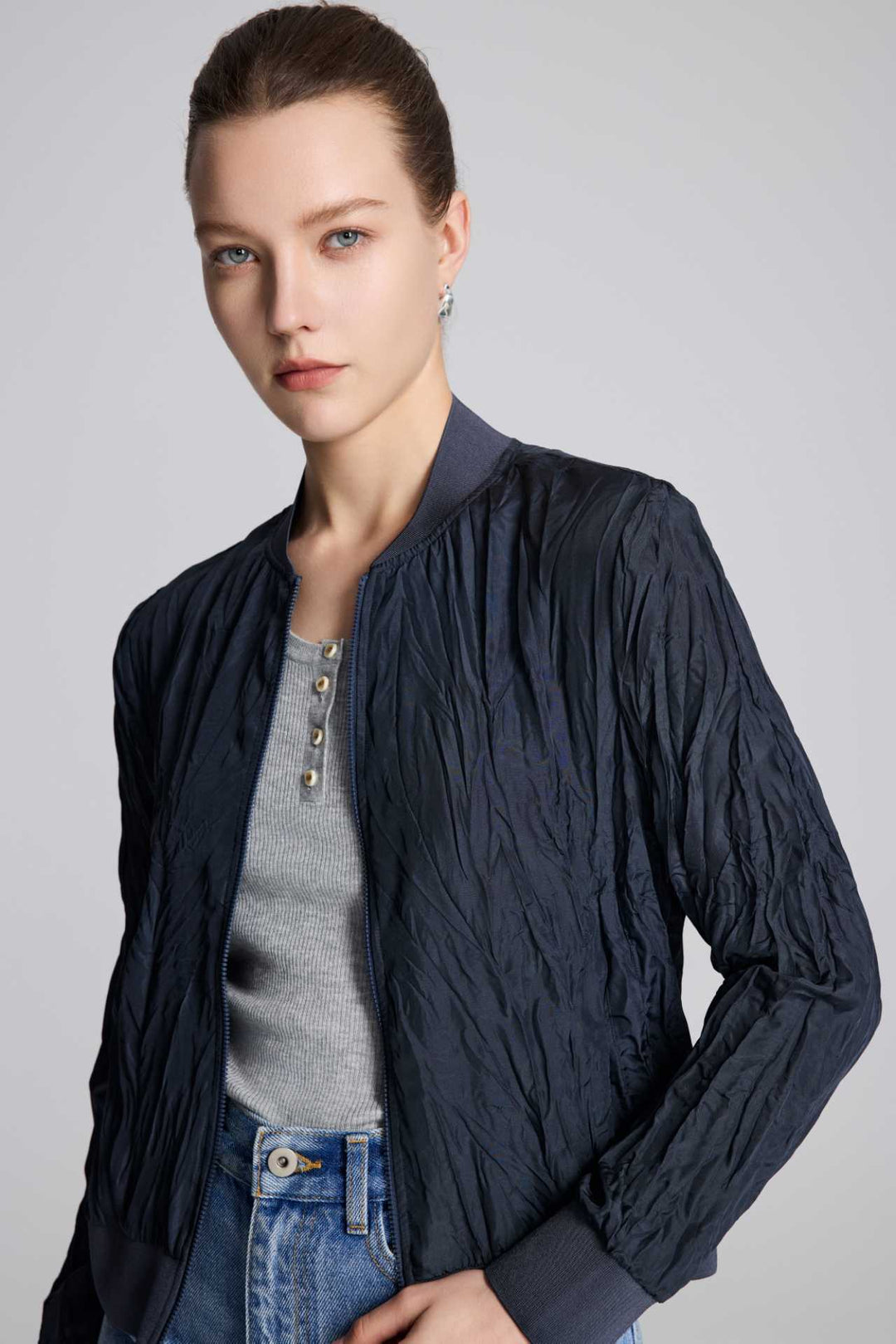 Silk Bomber Jacket - Charcoal