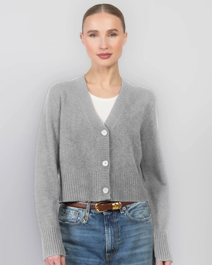 Cashmere Cropped Button Cardigan - Heather Grey