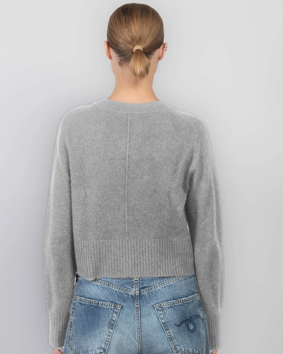 Cashmere Cropped Button Cardigan - Heather Grey