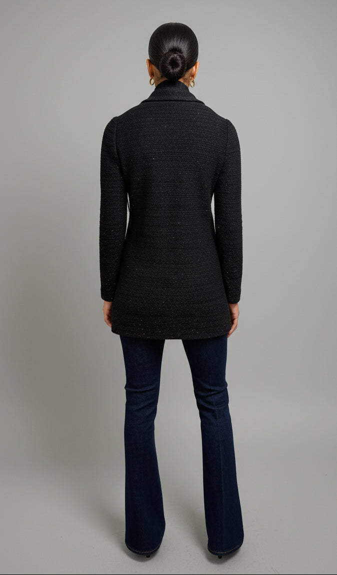 Anastasia Black Long Sequin Jacket - Black