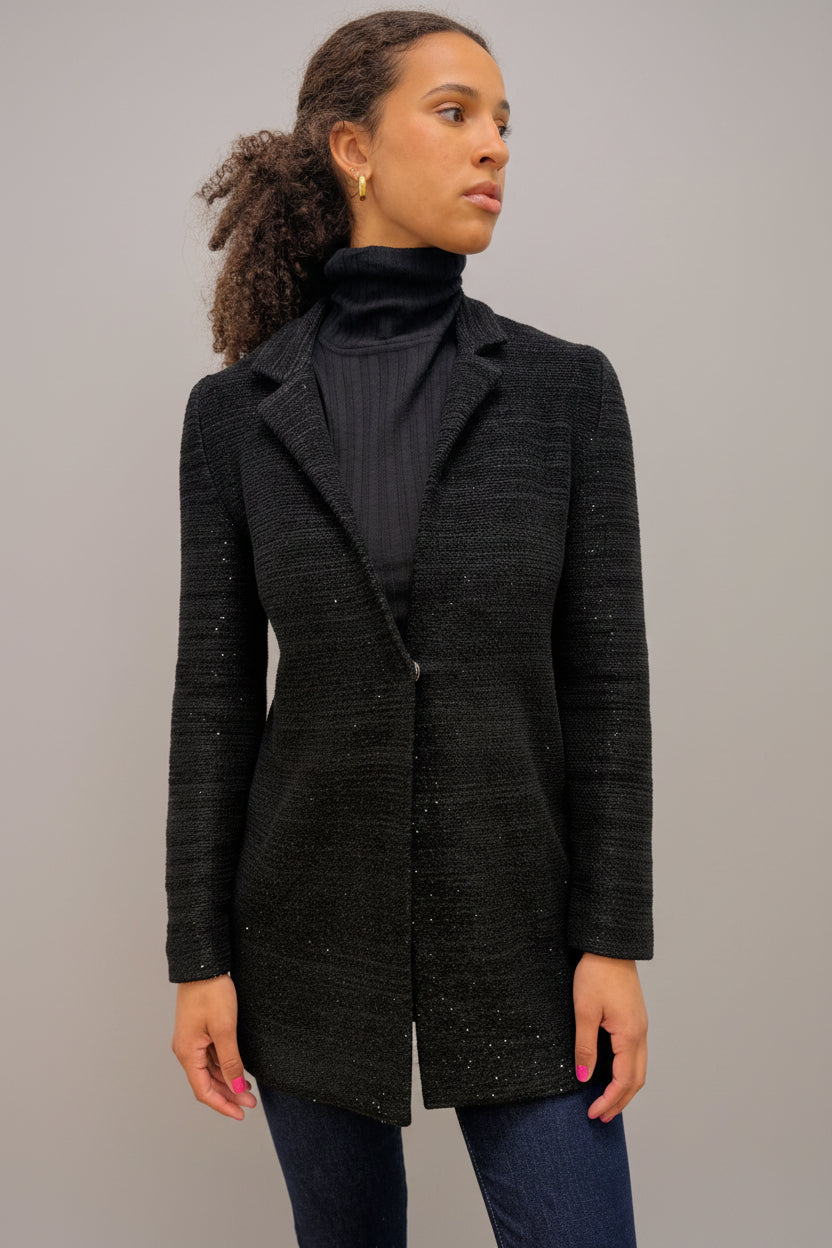 Anastasia Black Long Sequin Jacket - Black