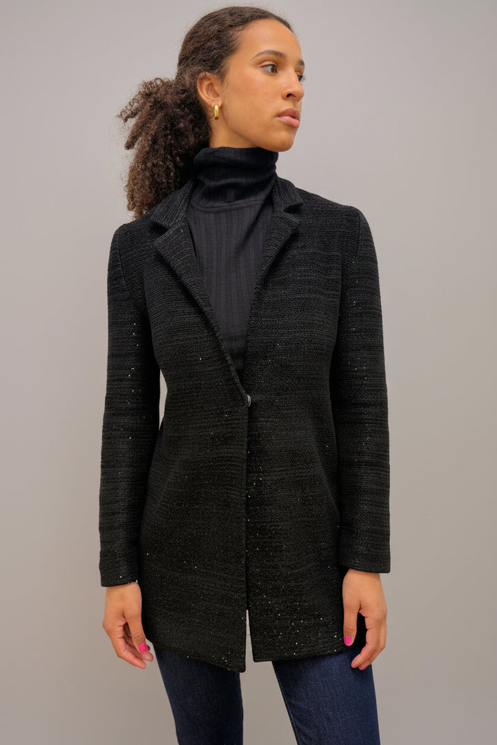 Anastasia Black Long Sequin Jacket - Black