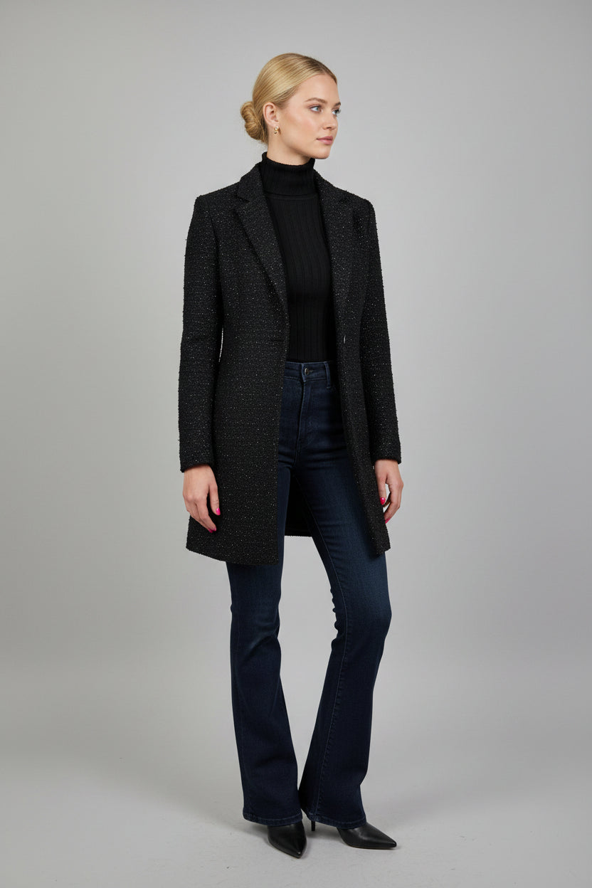 Anastasia Black Long Sequin Jacket - Black