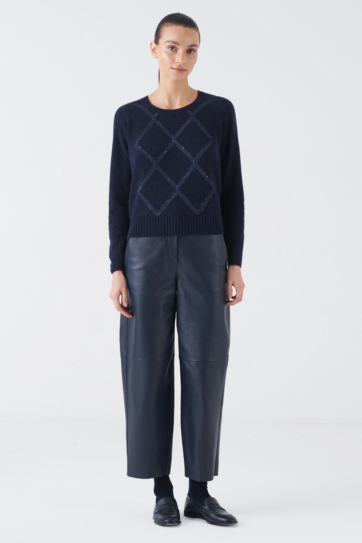 Argilla Navy Diamond Pattern Sweater - Cosmos