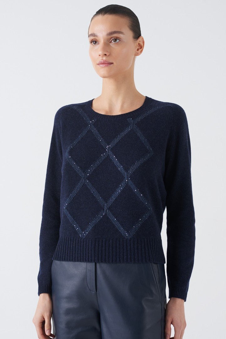 Argilla Navy Diamond Pattern Sweater - Cosmos