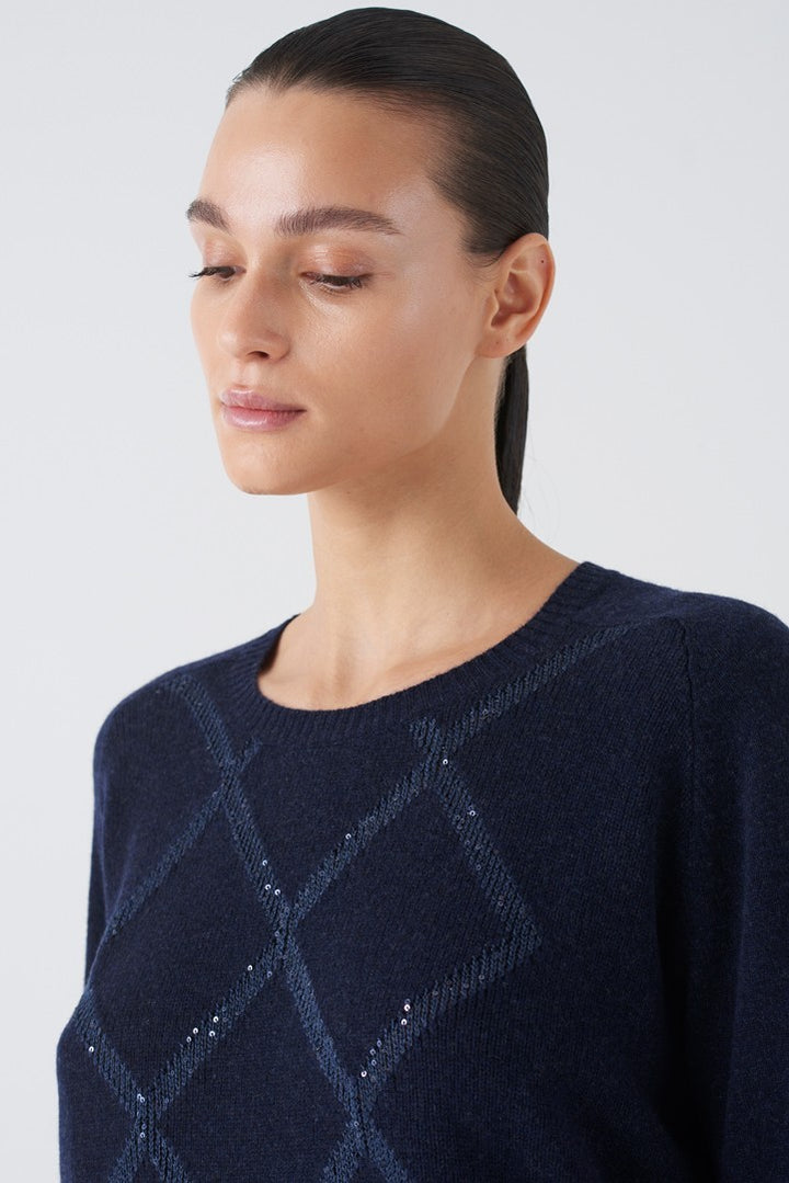Argilla Navy Diamond Pattern Sweater - Cosmos