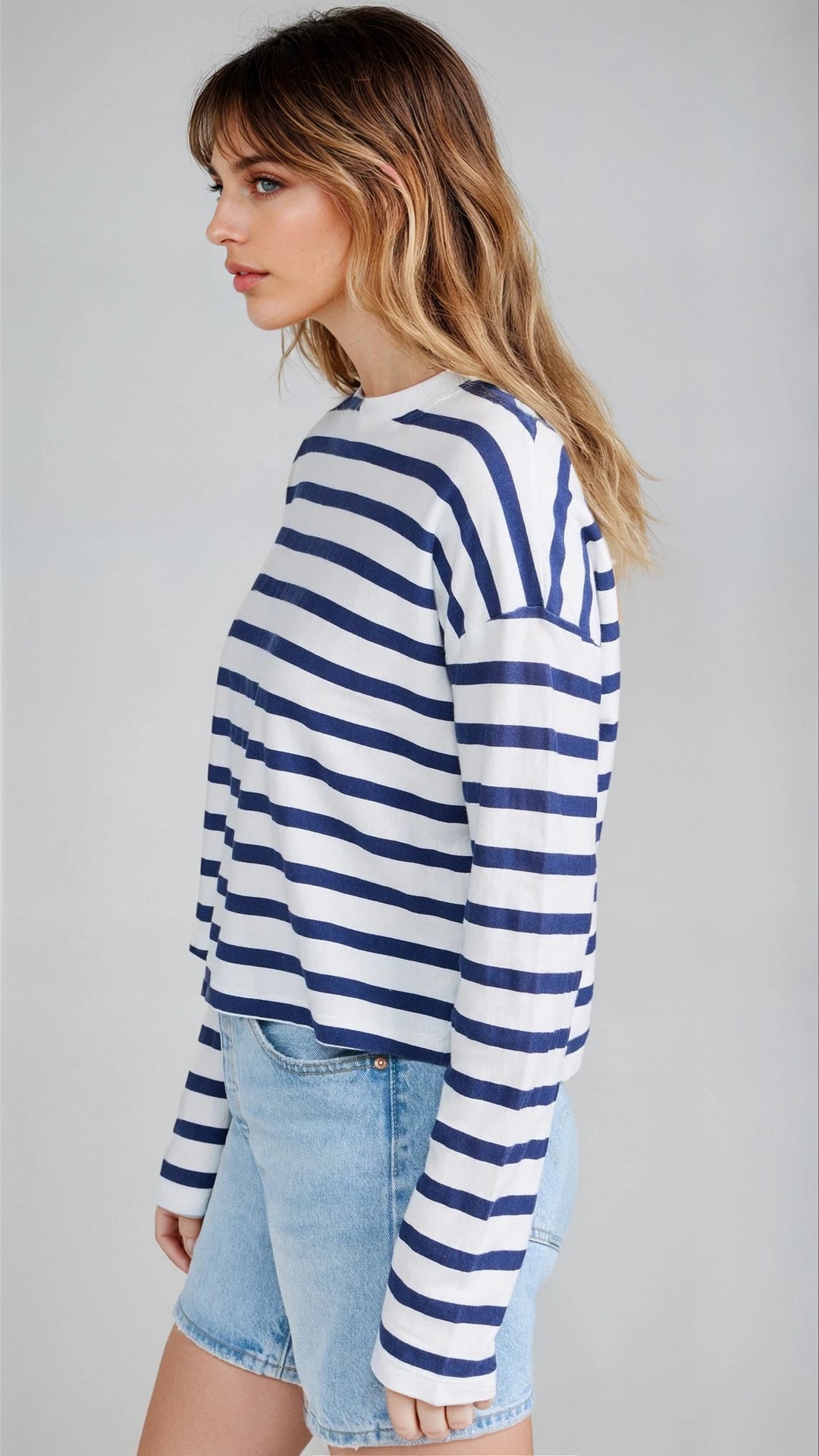 Cropped Long Sleeve Stripe Tee