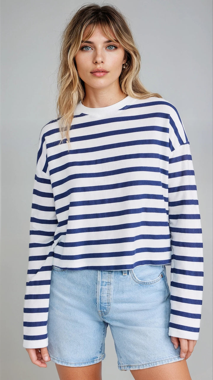 Cropped Long Sleeve Stripe Tee