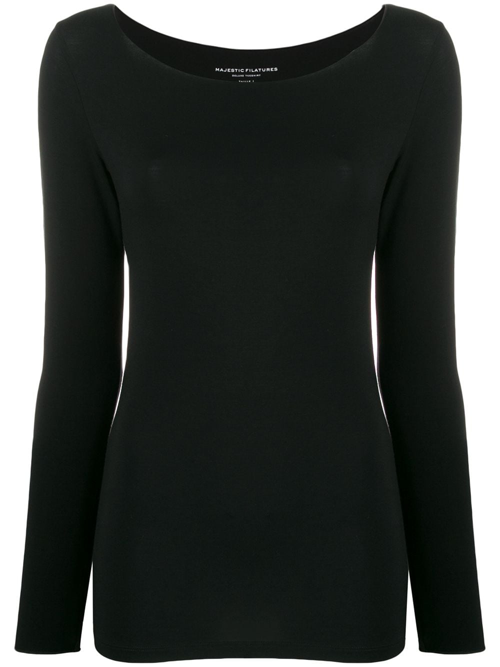 Soft Touch Long Sleeve Boatneck Tee in Noir