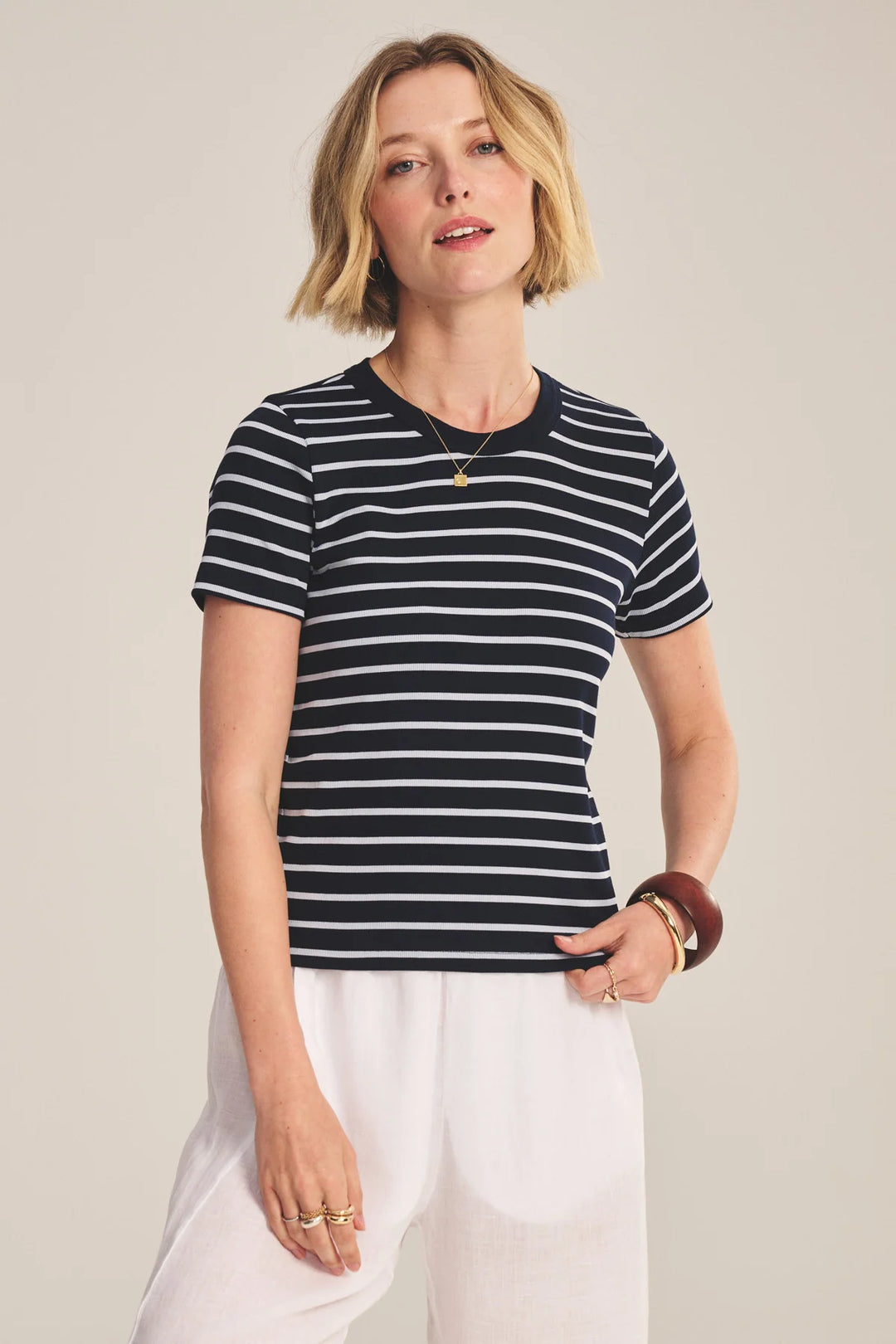 Short Sleeve Rib Crew Neck Top - Midnight