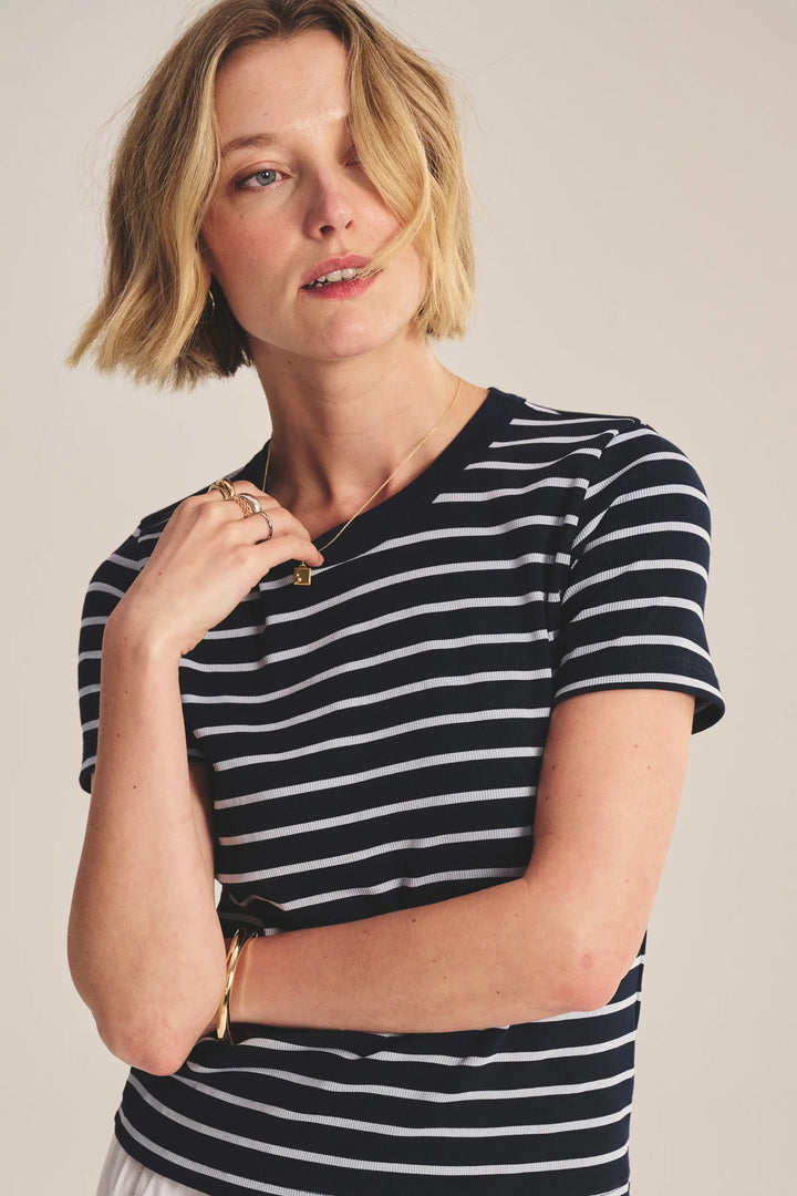 Short Sleeve Rib Crew Neck Top - Midnight