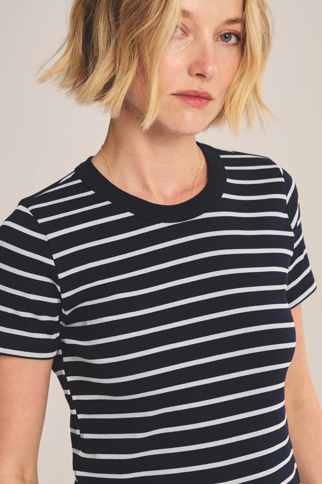 Short Sleeve Rib Crew Neck Top - Midnight