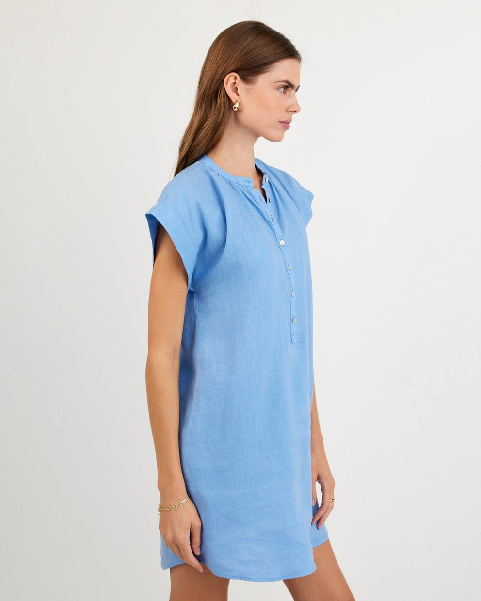 Cap Sleeve Henley Dress - Tidal Blue