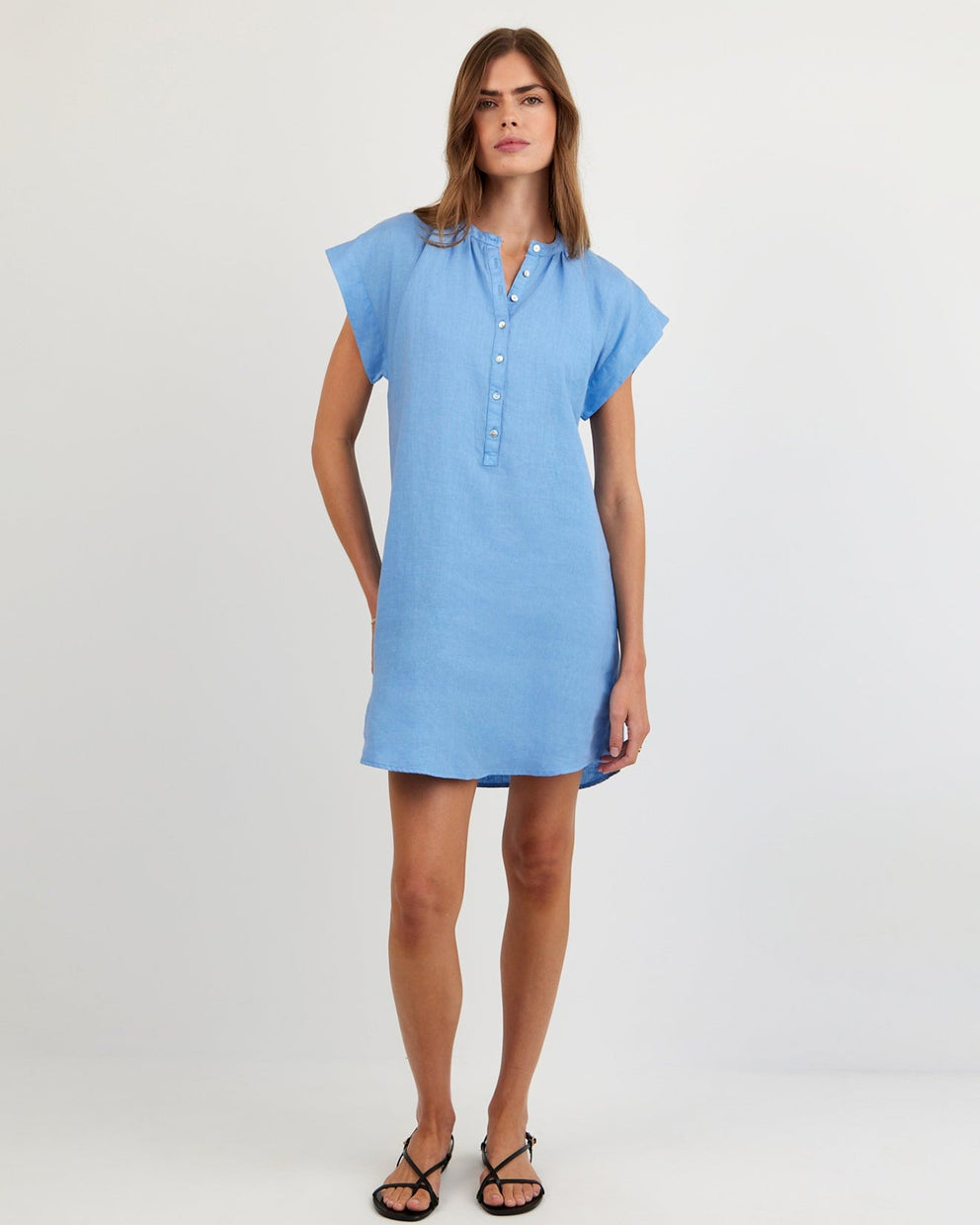 Cap Sleeve Henley Dress - Tidal Blue