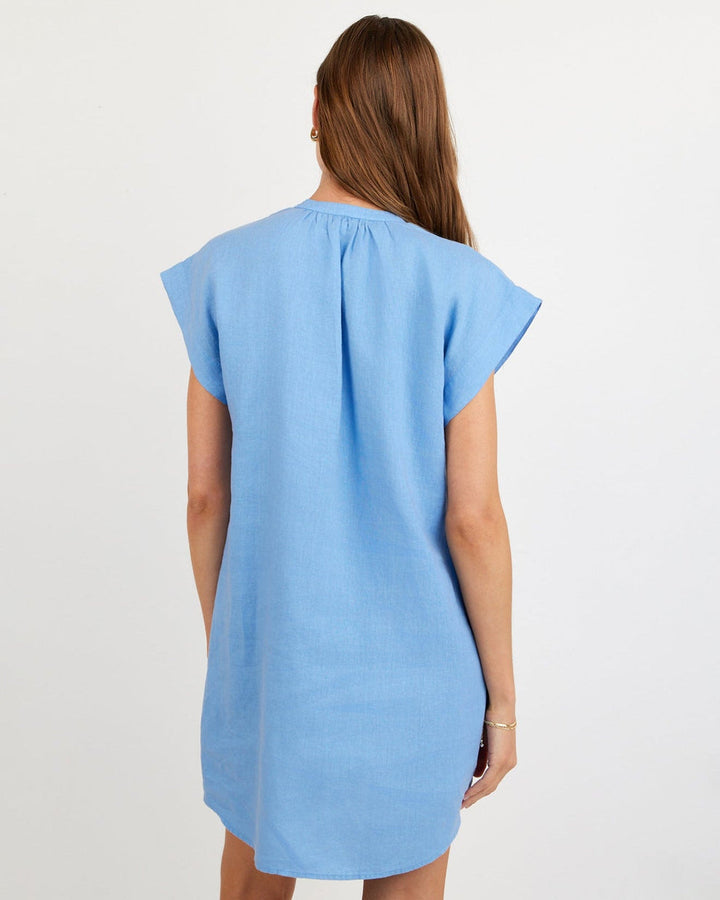 Cap Sleeve Henley Dress - Tidal Blue