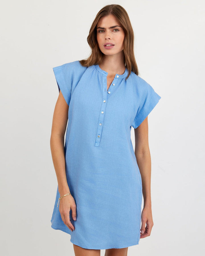 Cap Sleeve Henley Dress - Tidal Blue
