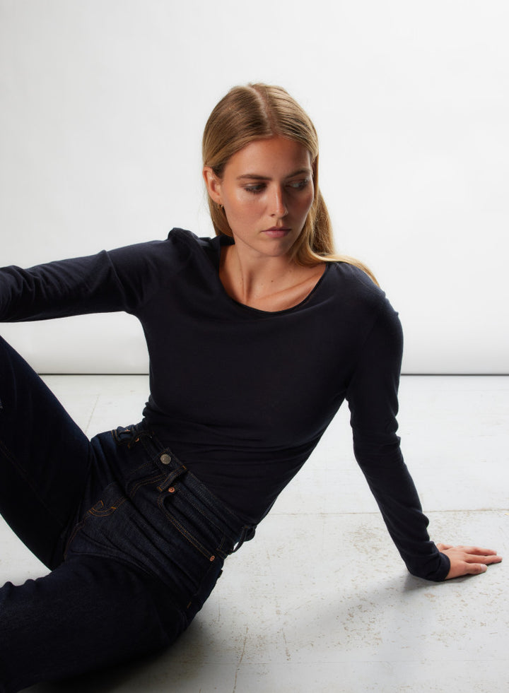 Cotton/Cashmere Long Sleeve Boatneck