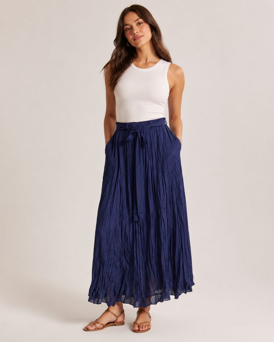 Silk Crinkle Skirt - Navy