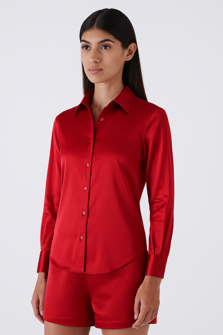 Yuppy RL Long Sleeved Shirt in Shiny Stretchy Satin