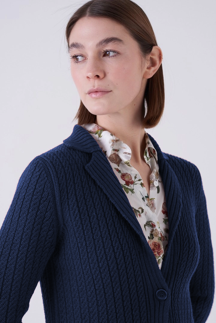Tiffany Cable Cardigan Jacket - Navy