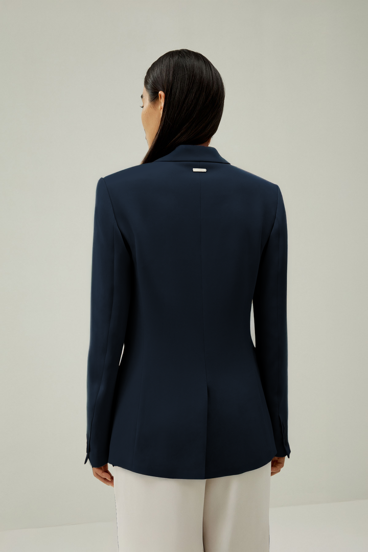 One Button Silk Blazer - Midnight Blue