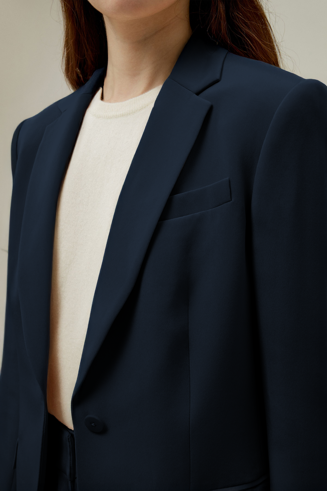 One Button Silk Blazer - Midnight Blue