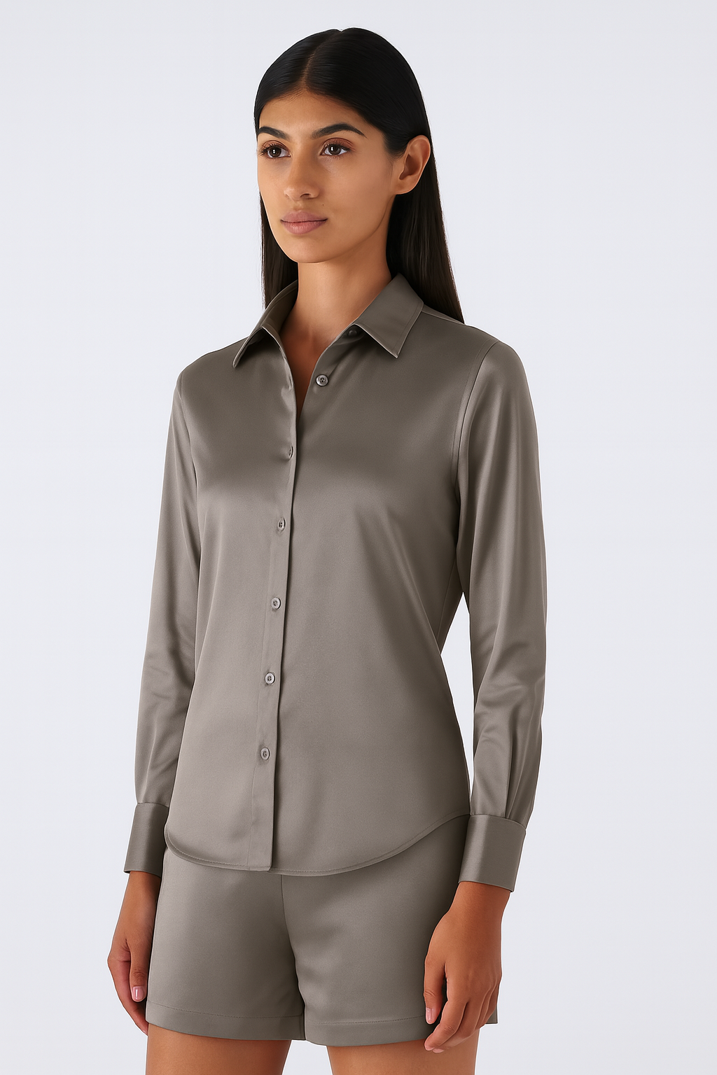 Yuppy RL Long Sleeved Shirt in Shiny Stretchy Satin