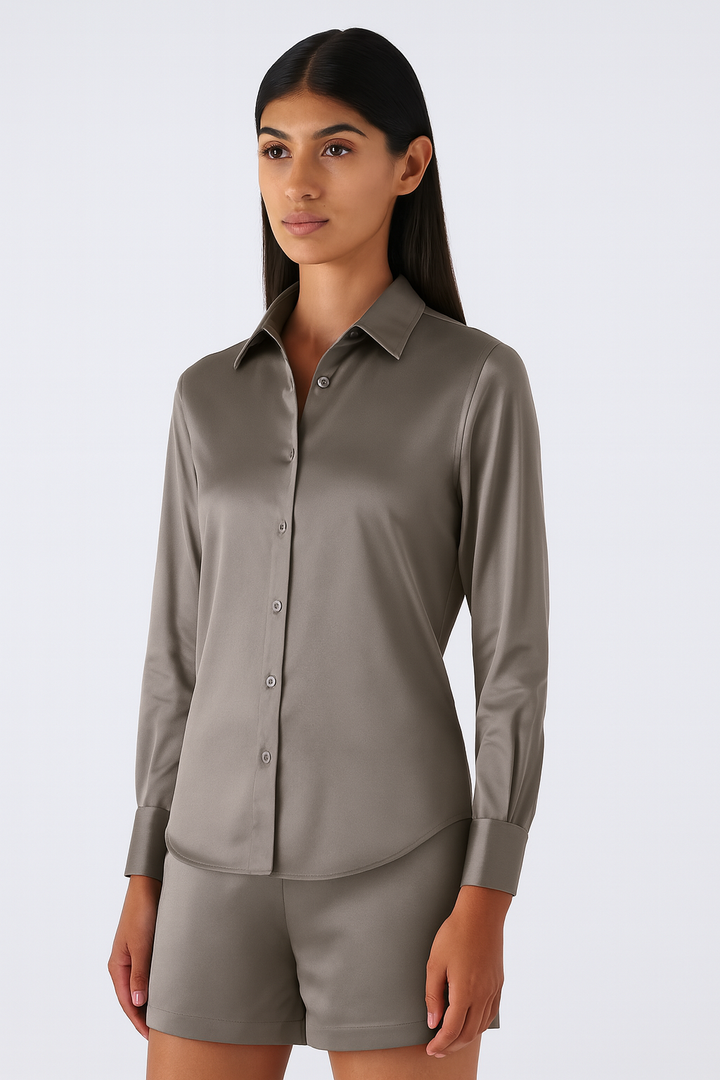 Yuppy RL Long Sleeved Shirt in Shiny Stretchy Satin