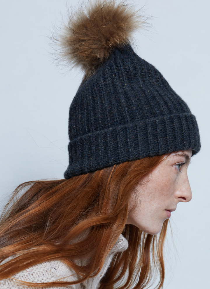 12-ply Hat w/ Fox Fur Pom Pom