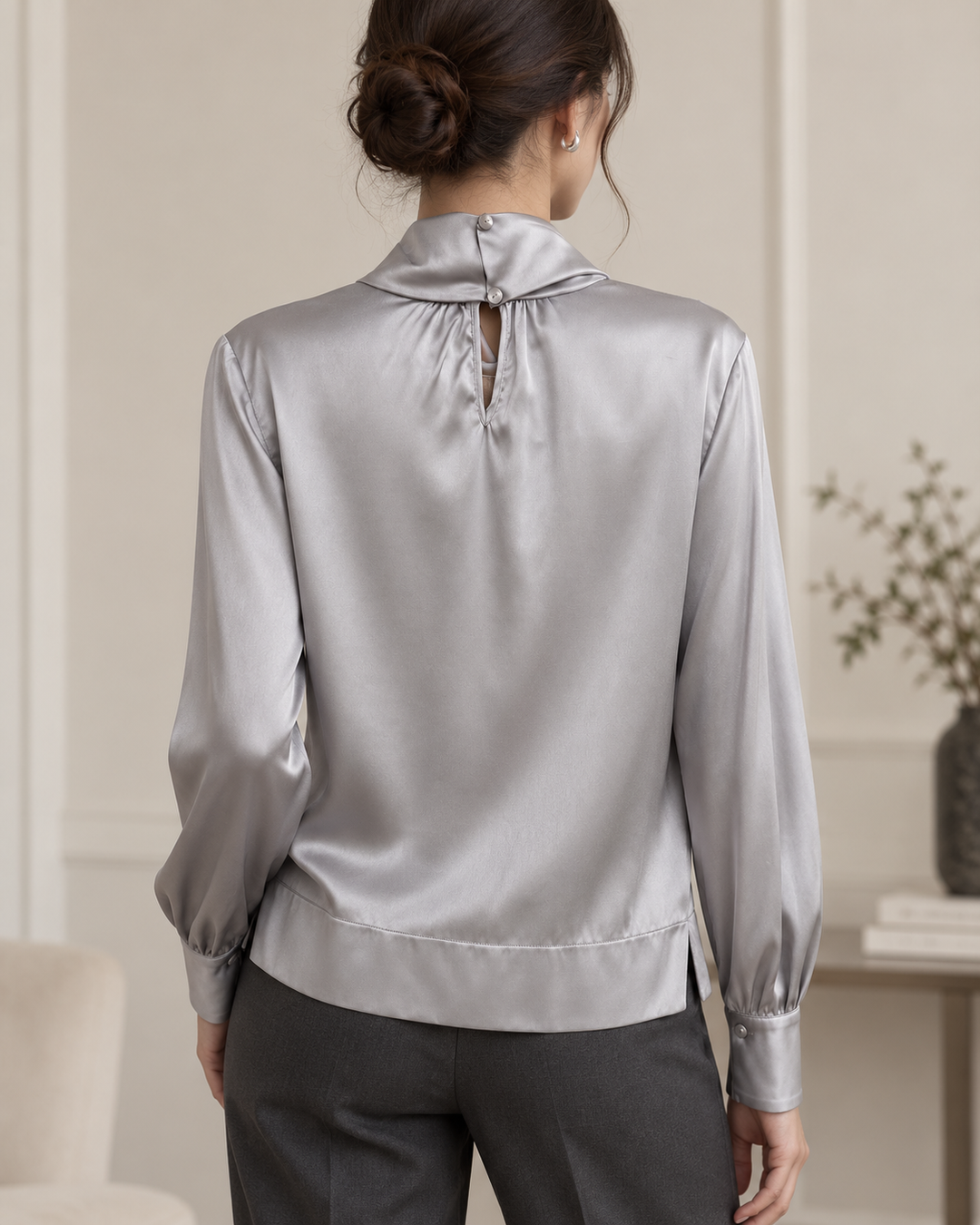 Knit Front Silk Top - Dove