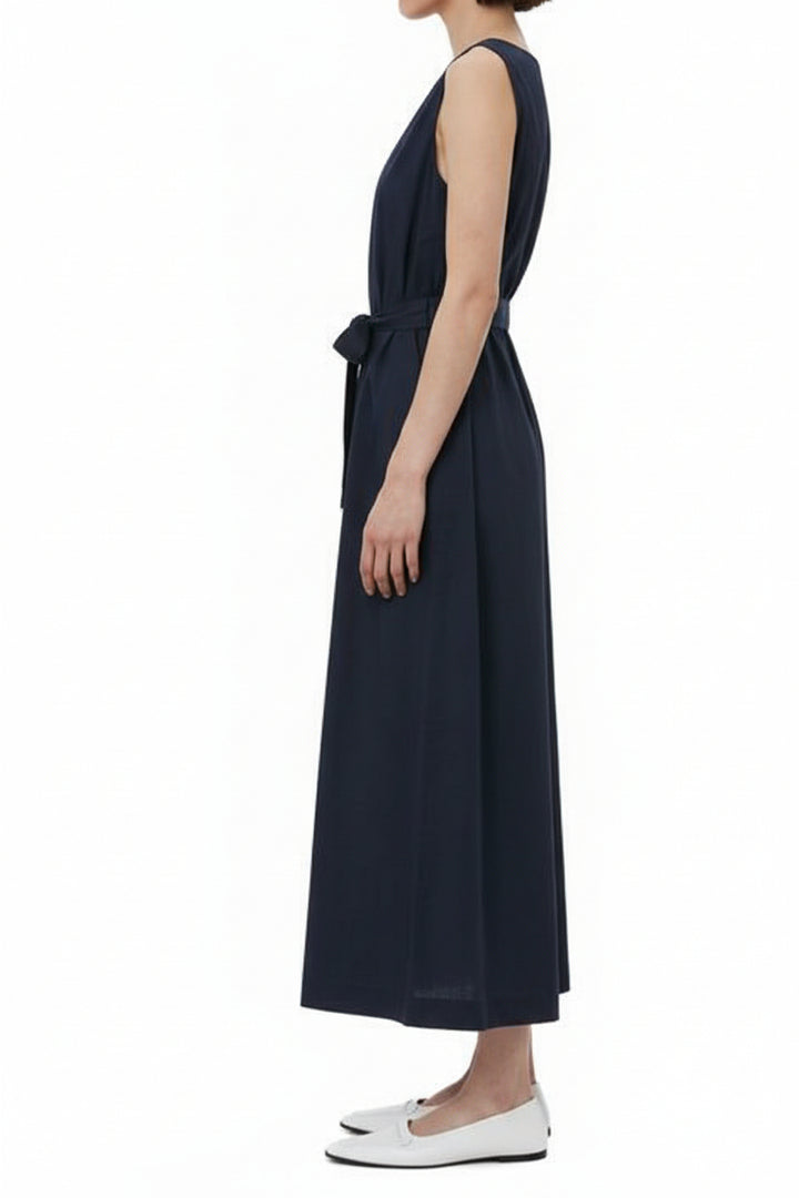 Sleeveless V Neck Belted Dress
