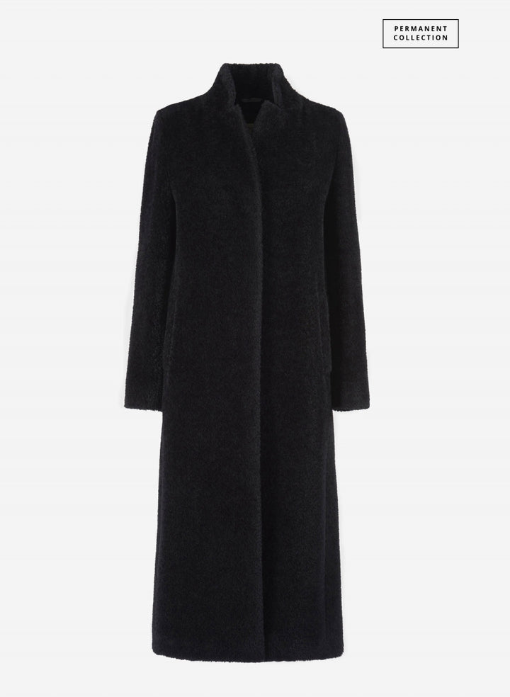 Maxi Black Coat In Wool And Alpaca With Inverted Lapel Collar