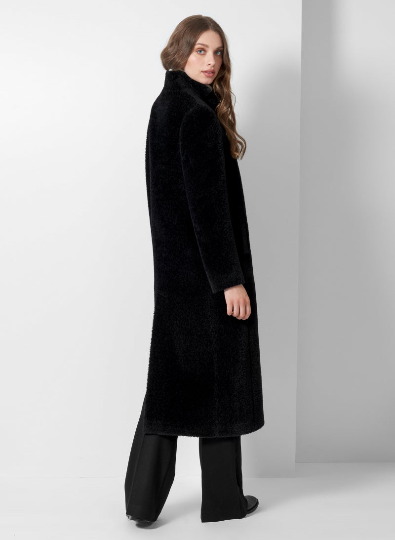 Maxi Black Coat In Wool And Alpaca With Inverted Lapel Collar