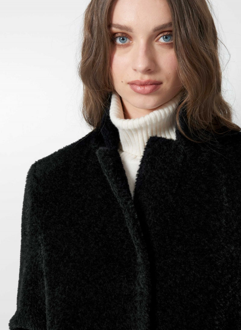 Maxi Black Coat In Wool And Alpaca With Inverted Lapel Collar
