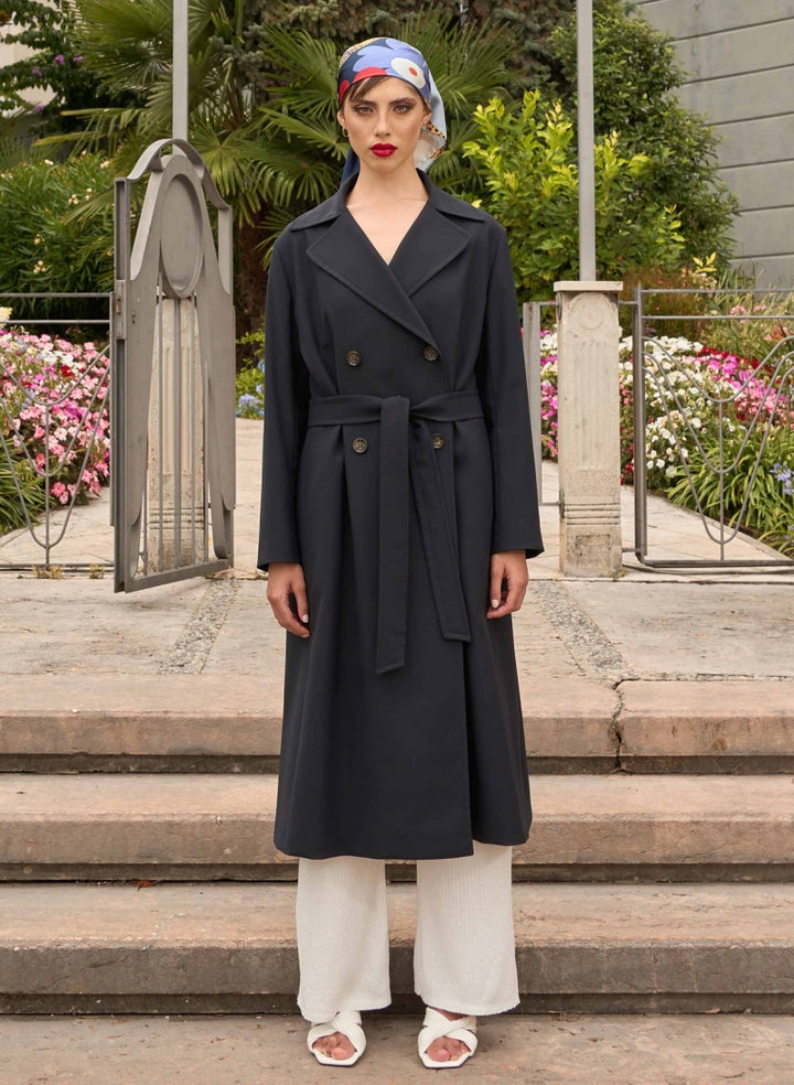 Maxi Double Breasted Trench Coat - Midnight