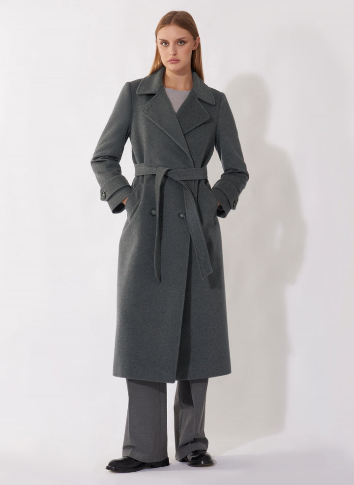 Melange Grey Double Breasted Coat